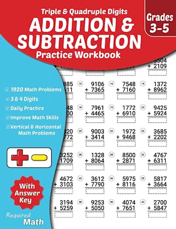Required Math - Triple & Quadruple Digits Addition and Subtraction Practice Workbook Grades 3-5: Educational Mathematics Worksheets for Daily Practice ... 11, 1920 Vertical & Horizontal Math Problems