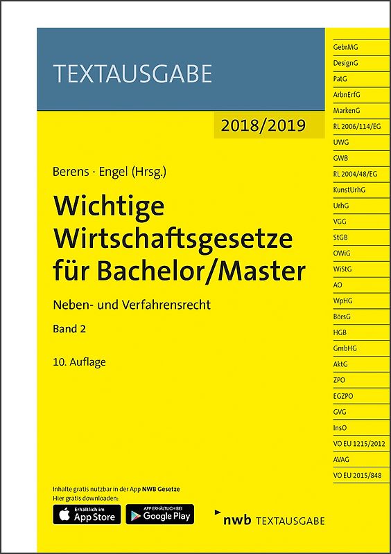 Wichtige Wirtschaftsgesetze für Bachelor/Master, Band 2
