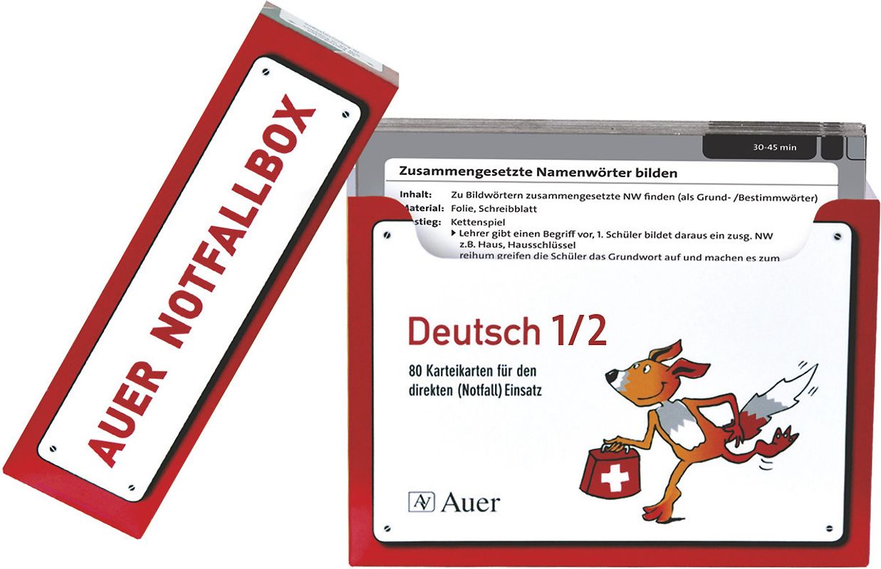 Schnelle Vertretungsstunden Deutsch 1/2. 80 Karteikarten für den direkten Einsatz aus der Auer-Notfallbox (1. und 2. Klasse)