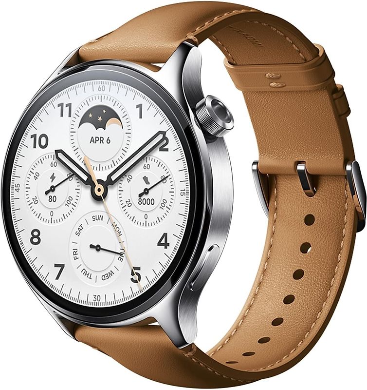 Xiaomi Watch S1 Pro 46 mm argento con cinturino di pelle marrone [Wifi]