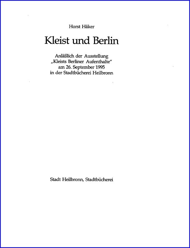 Kleist und Berlin