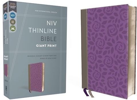 NIV, Thinline Bible, Giant Print, Imitation Leather, Gray/Purple, Red Letter Edition