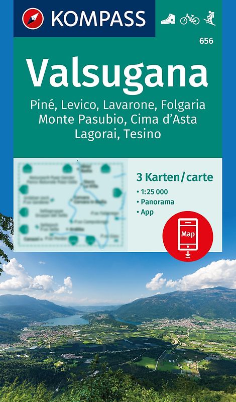KOMPASS Wanderkarten-Set 656 Valsugana, Pine, Levico, Lavarone, Folgaria, Monte Pasubio, Cima d'Asta, Lagorai, Tesino (3 Karten) 1:25.000