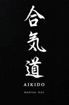 Martial Way AIKIDO: Simplified (Shinjitai) Japanese Kanji Calligraphy Black Glossy Cover Notebook 6 x 9