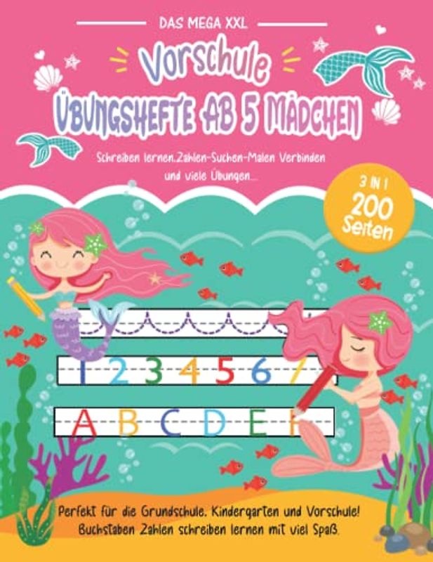 vorschule übungshefte ab 5 mädchen: Buchstaben schreiben lernen und Schwungübungen für kinder mit Rätsel Spiele.