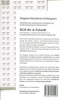 BGB im dtv oder Palandt, Griffregister Nr. 98 (2013-2015): 58 bedruckte, selbstklebende Griffregister