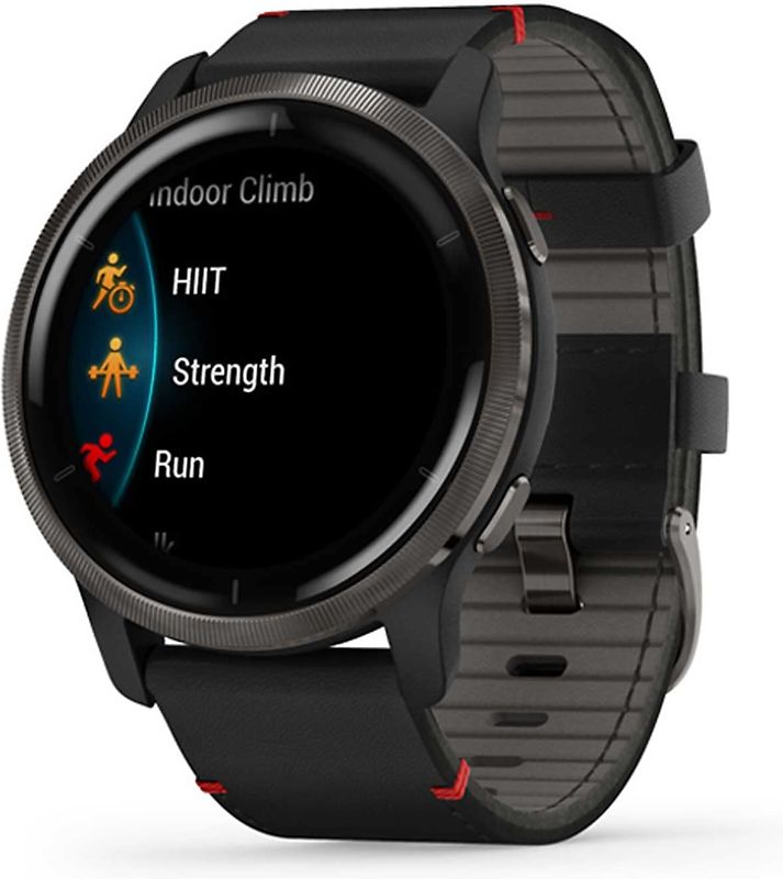 Garmin Venu 2 45 mm noir avec bracelet en cuir noir [Wi-Fi]