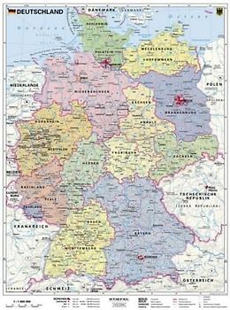Deutschland, politisch 1 : 1 000 000. Wandkarte Kleinformat ohne Metallstäbe