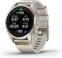 Image of Garmin Epix Pro (Gen 2) 42 mm beige/zachtgoud met crème QuickFit nylon band [wifi, Sapphire] (Refurbished)