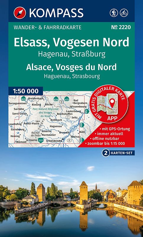 KOMPASS Wanderkarten-Set 2220 Elsass, Vogesen Nord, Hagenau, Straßburg / Alsace, Vosges du Nord, Haguenau, Strasbourg (2 Karten) 1:50.000