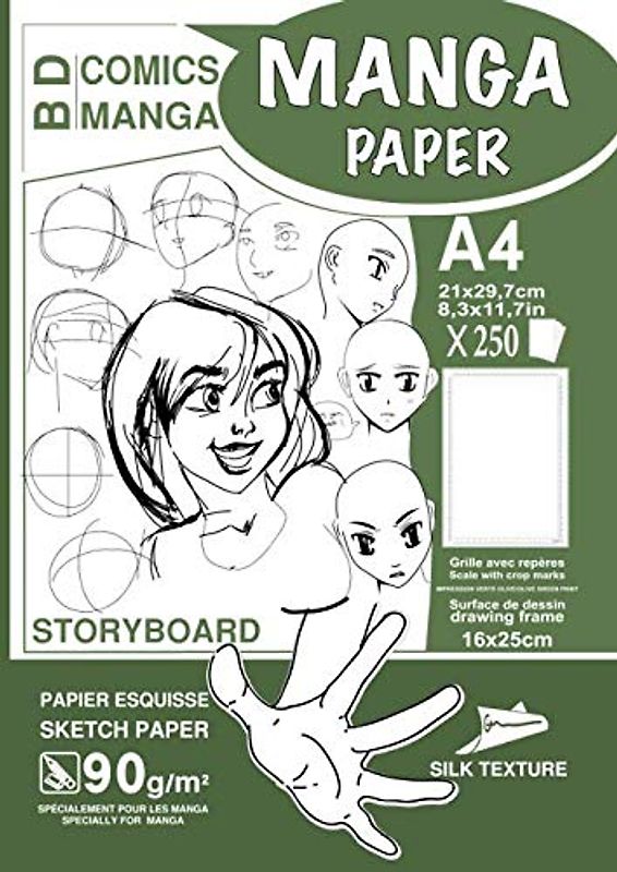 MANGA PAPER STORYBOARD: Manga Cartoon Paper | Grid with Markers | blank comic strips | A4 - Drawing Area (16x25cm) | 250 Sheets | ... GREEN OLIVE cover - Practice drawing