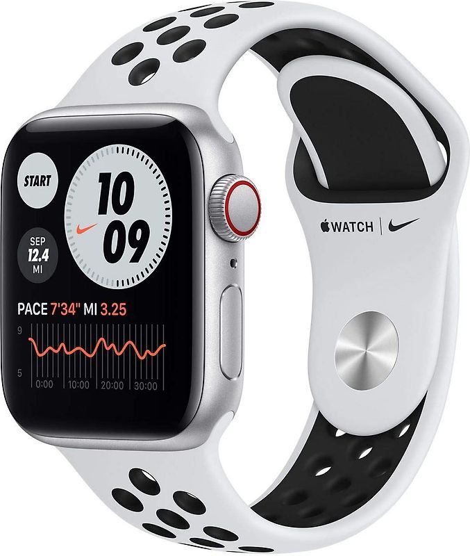 Apple Watch Nike SE 40 mm boîter aluminium argent et bracelet sport Nike pure platinum/noir [Wi-Fi + Cellulaire]