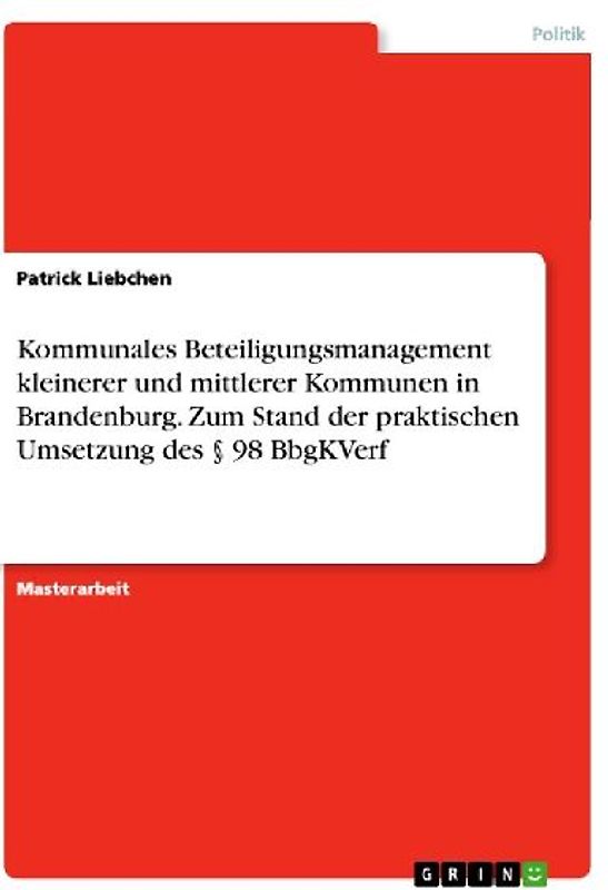 Kommunales Beteiligungsmanagement kleinerer und mittlerer Kommunen in Brandenburg. Zum Stand der praktischen Umsetzung des § 98 BbgKVerf