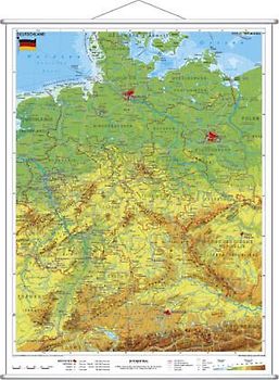 Deutschland physisch im Miniformat. Wandkarte mit Metallbeleistung