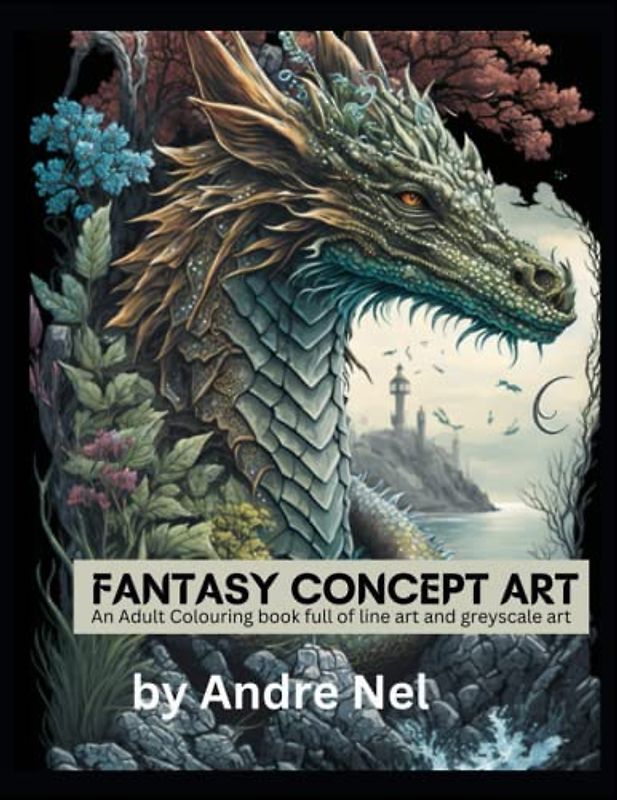 Fantasy Concept Art: An adult colouring book full of line art and greyscale art