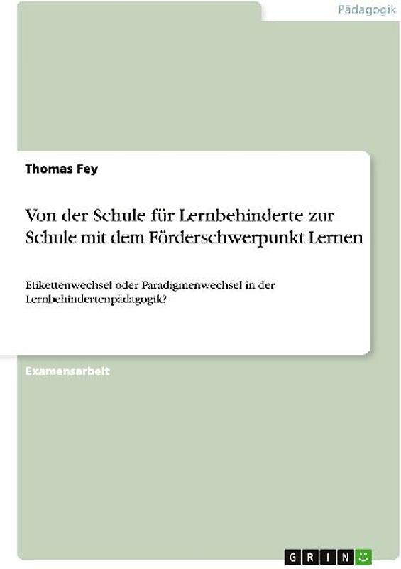 Von der Schule für Lernbehinderte zur Schule mit dem Förderschwerpunkt Lernen