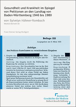 Gesundheit und Krankheit im Spiegel von Petitionen an den Landtag von Baden-Württemberg 1946 bis 1980