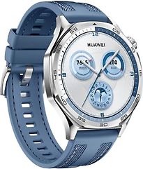 Image of Huawei Watch GT 5 46 mm roestvrij stalen kast zilver met bandje van geweven nylon blauw (Refurbished)