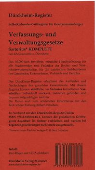 Sartorius KOMPLETT: 153 mit sämtlichen Gesetzesabkürzungen (BauGB, VwGO, VwZG) bedruckte Griffregister für die Sammlung: Sartorius, Verfassungs- und Verwaltungsgesetze