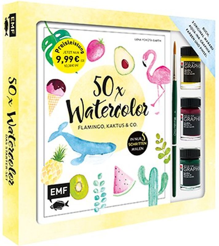 50 x Watercolor – Flamingo, Kaktus & Co. – Starter-Set – Sonderausgabe