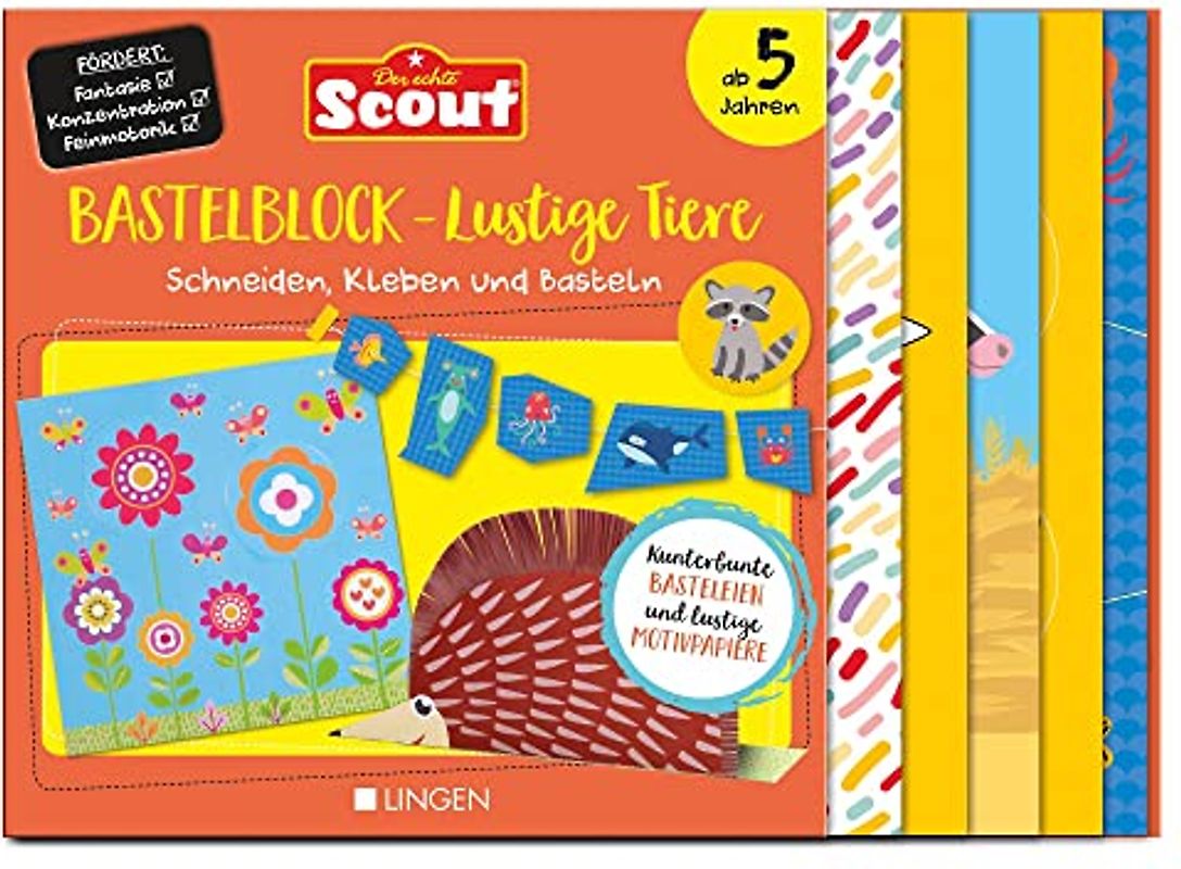 Scout: Bastelblock Lustige Tiere - Schneiden, Kleben und Basteln: Anleitungsbuch mit Motivpapier für tierische Basteleien