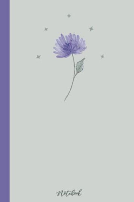 Notebook: Cute Notebook with Purple Blooming Flower /Purple Flower with a Green Leaf Notebook /Cute & Simple Notebook for Women /Classic Floral Grey Notebook/Spring Purple Flower Notebook