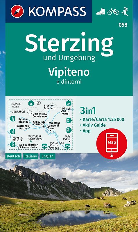 KOMPASS Wanderkarte 058 Sterzing und Umgebung, Vipteno e dintorni 1:25.000