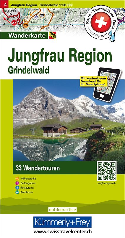 Kümmerly+Frey Wandertourenkarte 4 Jungfrau Region, Grindelwald 1:50.000