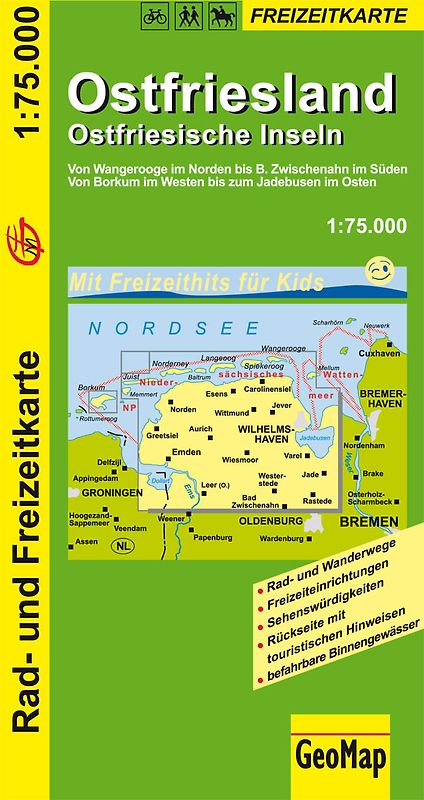 Ostfriesland Ostfriesische Inseln 1:75.000 Rad- und Freizeitkarte