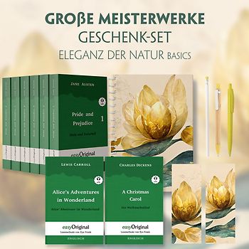 Große Meisterwerke Geschenkset - 8 Bücher (Softcover+ Audio-Online) + Eleganz der Natur Schreibset Basics