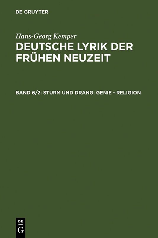Hans-Georg Kemper: Deutsche Lyrik der frühen Neuzeit / Sturm und Drang
