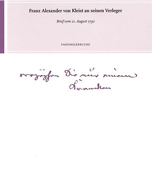 Franz Alexander von Kleist an seinen Verleger