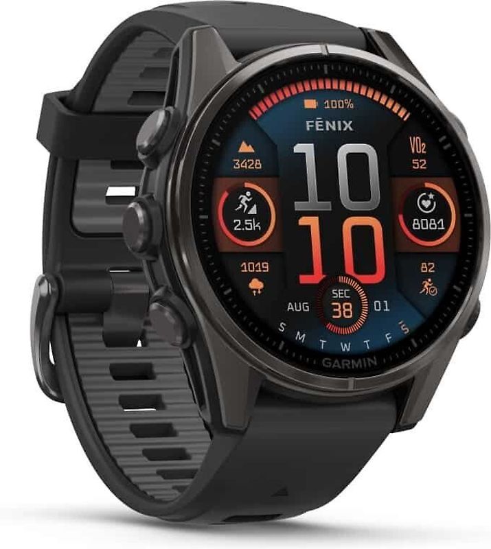 Garmin Fenix 8 47 mm gris carbone avec bracelet en silicone noir [Wi-Fi, Sapphire Edition]