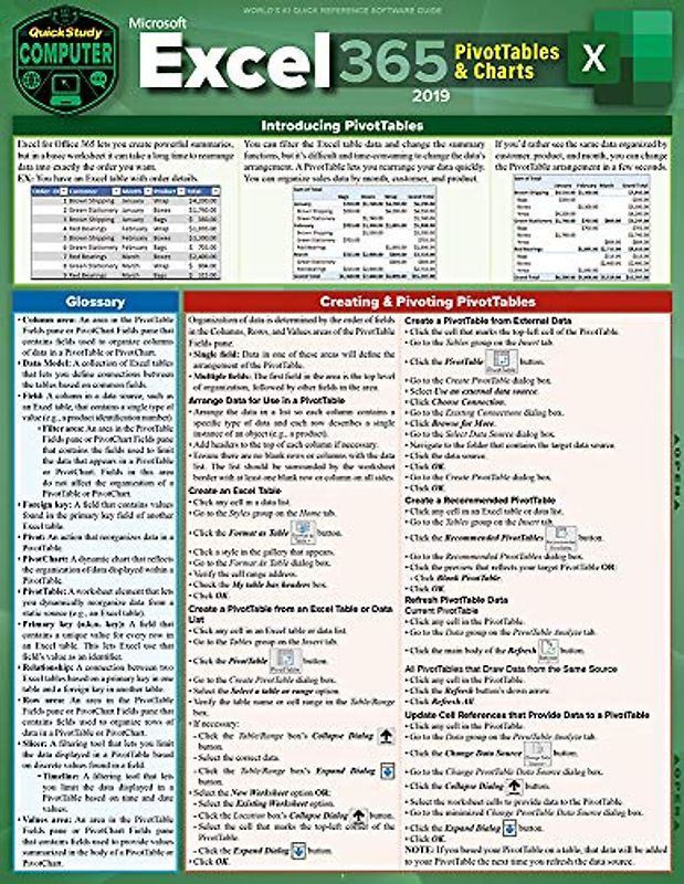 Excel 365 - Pivot Tables & Charts: A Quickstudy Laminated Reference Guide