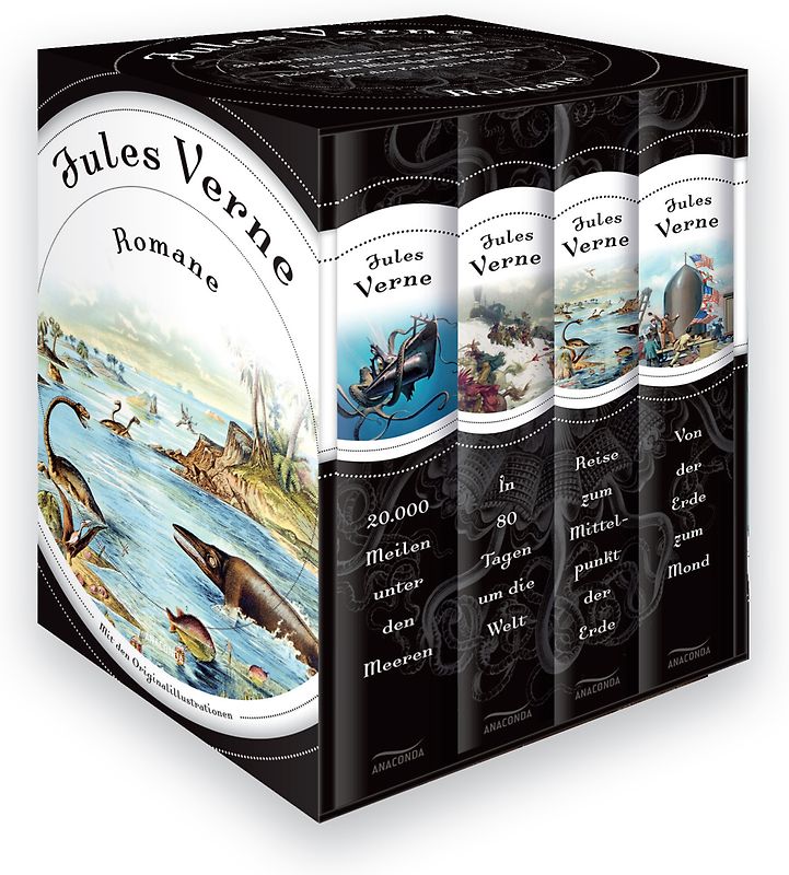 Jules Verne, Romane (20.000 Meilen unter den Meeren - In 80 Tagen um die Welt - Reise zum Mittelpunkt der Erde - Von der Erde zum Mond) (4 Bände im Schuber)