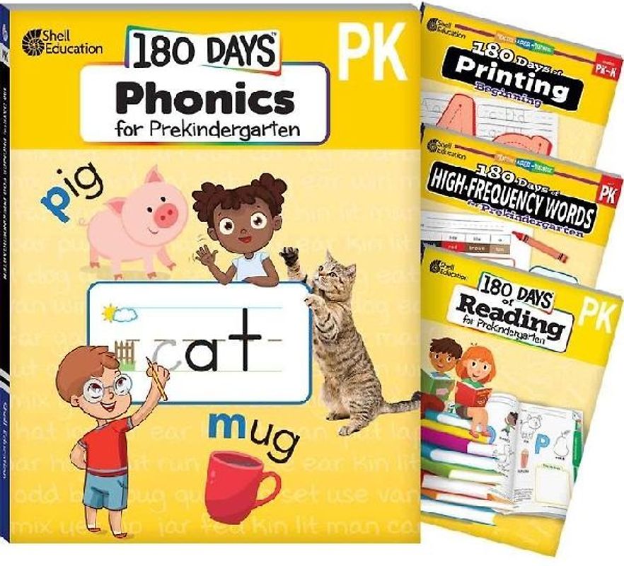 180 Days(tm) Phonics, High-Frequency Words, Reading, and Printing: Prekindergarten: 4-Book Set