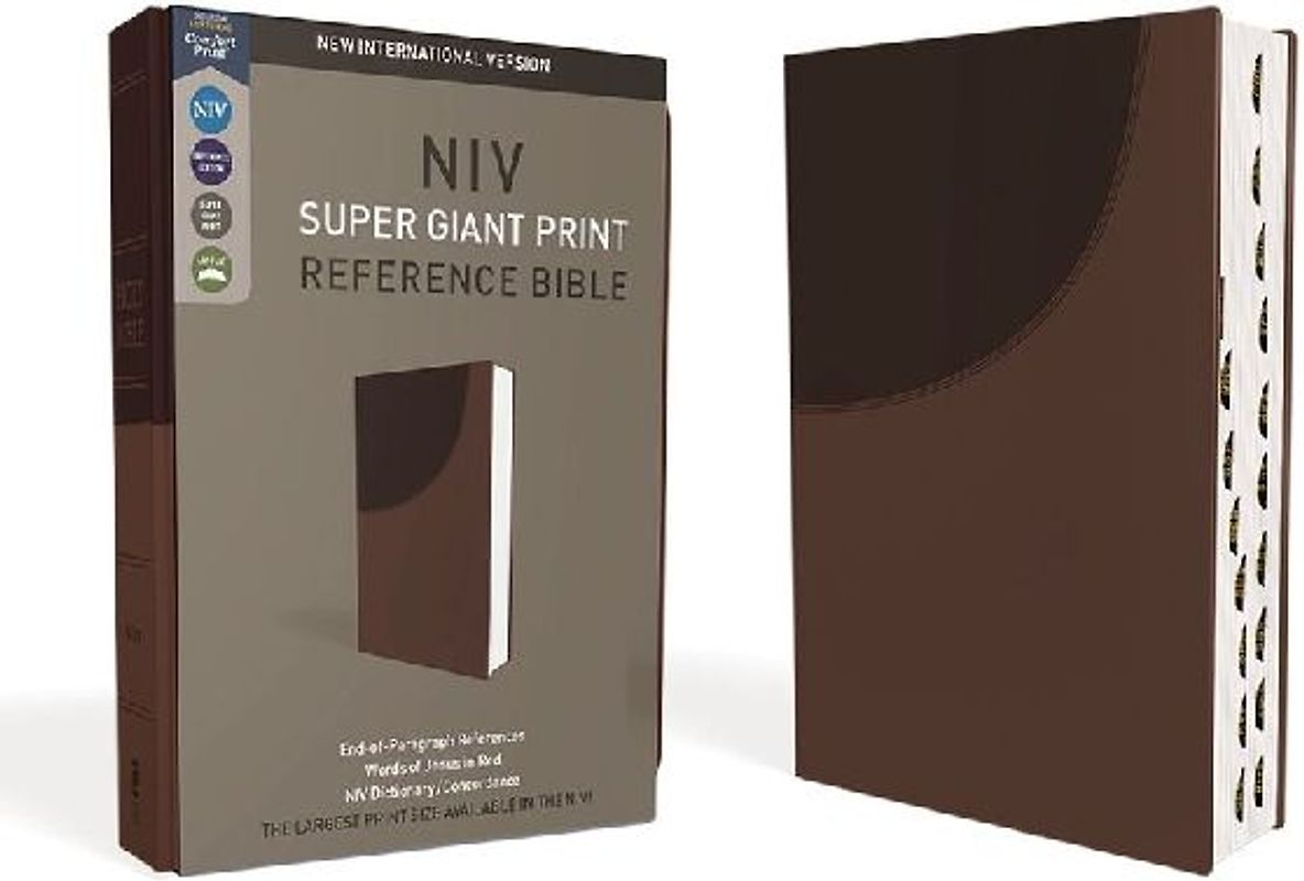 Niv, Super Giant Print Reference Bible, Leathersoft, Brown, Red Letter, Thumb Indexed, Comfort Print