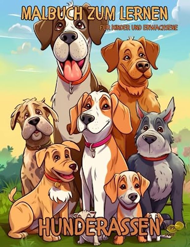 Malbuch für Kinder und Erwachsene - 52 verschiedene Hunderassen zum Ausmalen und Lernen, geeignet als Lernbuch ab 4 Jahren. Perfektes Geschenk für Kinder