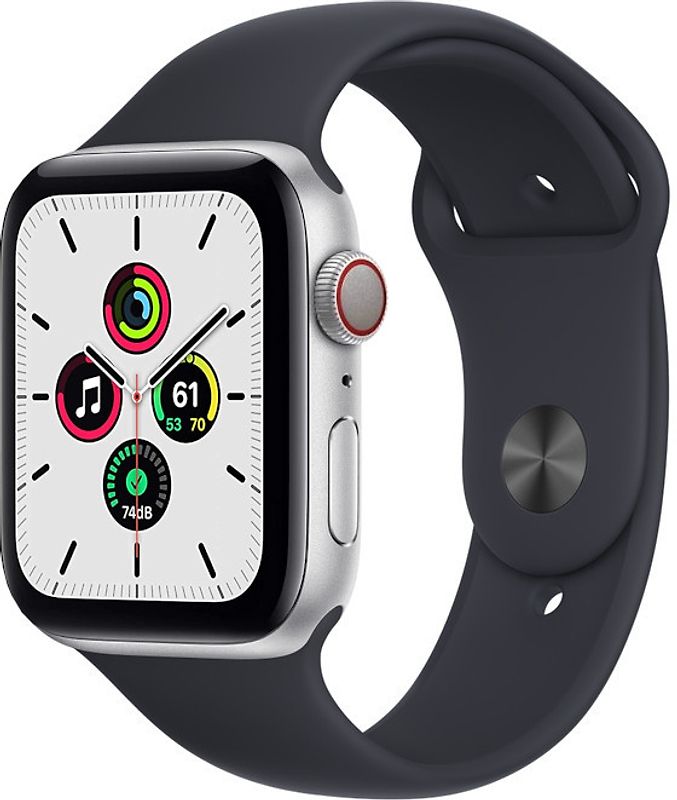Apple Watch SE 44 mm boîter aluminium argent et bracelet sport noir [Wi-Fi + Cellulaire]