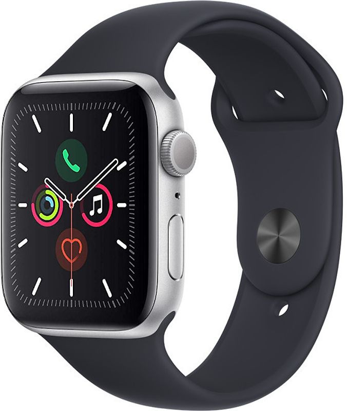 Apple Watch Series 5 44 mm Boîtier aluminium argent Bracelet Sport noir [Wi-Fi]