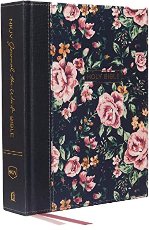 NKJV, Journal the Word Bible, Cloth Over Board, Gray Floral, Red Letter Edition, Comfort Print