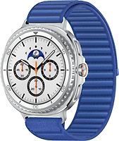 Samsung Galaxy Watch8 Classic 46 mm Boîtier aluminium blanc sur Confort M/L bleu nuit [Wi-Fi + 4G]