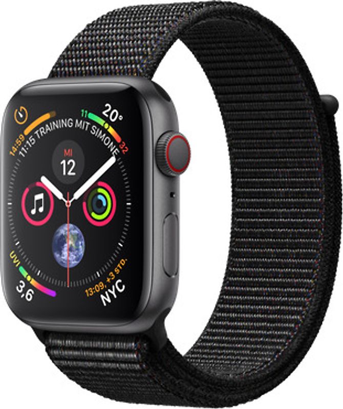 Apple Watch Series 4 44 mm boîtier en aluminium gris sidéral avec Boucle Sport noir [Wifi+Cellular]