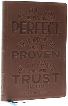 NKJV, Thinline Bible, Verse Art Cover Collection, Genuine Leather, Brown, Thumb Indexed, Red Letter, Comfort Print
