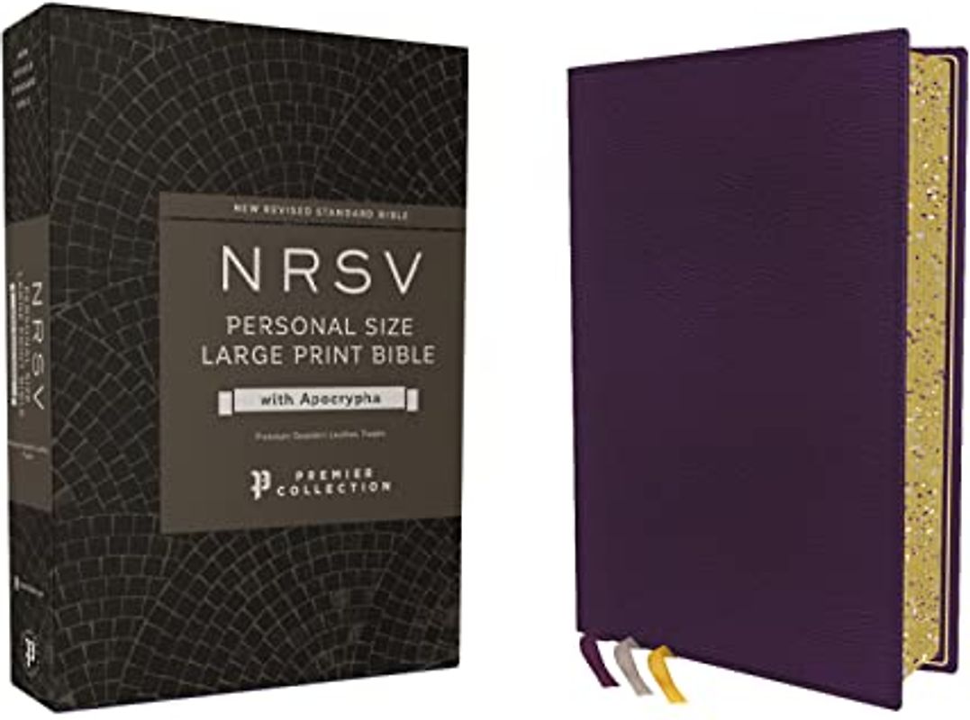 NRSV, Personal Size Large Print Bible with Apocrypha, Premium Goatskin Leather, Purple, Premier Collection, Printed Page Edges, Comfort Print: New ... Purple, Premier Collection, Comfort Print