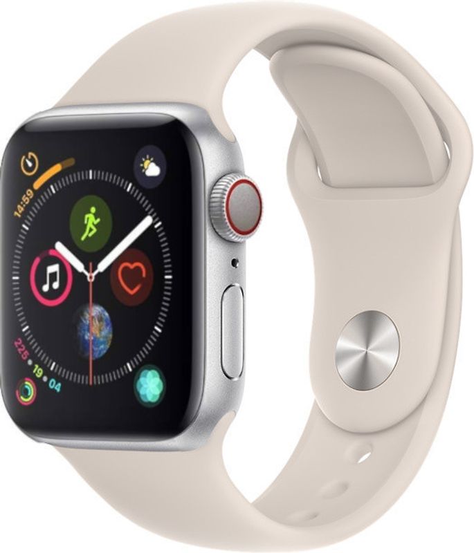 Apple Watch Series 4 40 mm boîtier en aluminium argent avec Bracelet Sport lumière stellaire [Wifi+Cellular]