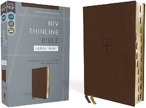 Niv, Thinline Bible, Large Print, Leathersoft, Brown, Red Letter, Thumb Indexed, Comfort Print