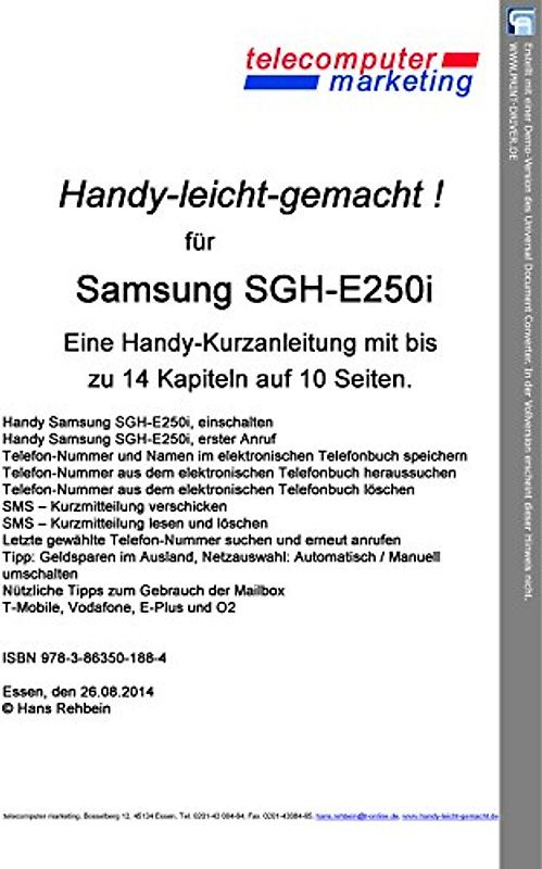 Samsung SGH-E250i-leicht-gemacht. Handy-leicht-gemacht für Samsung SGH-E250i