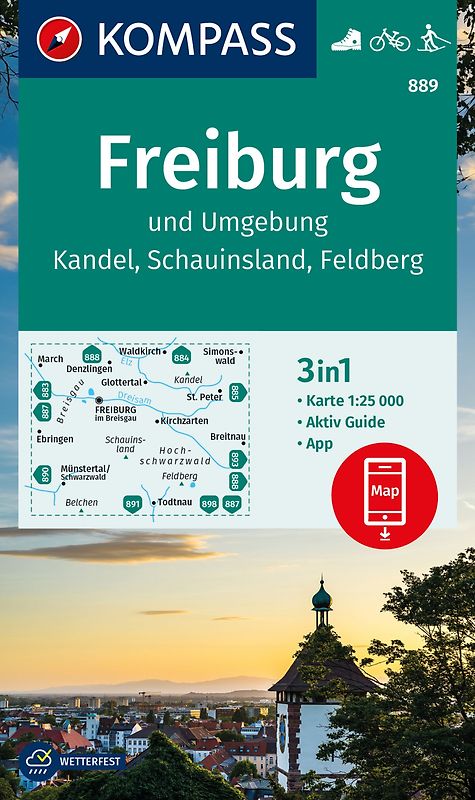 KOMPASS Wanderkarte 889 Freiburg und Umgebung, Kandel, Schauinsland, Feldberg 1:25.000
