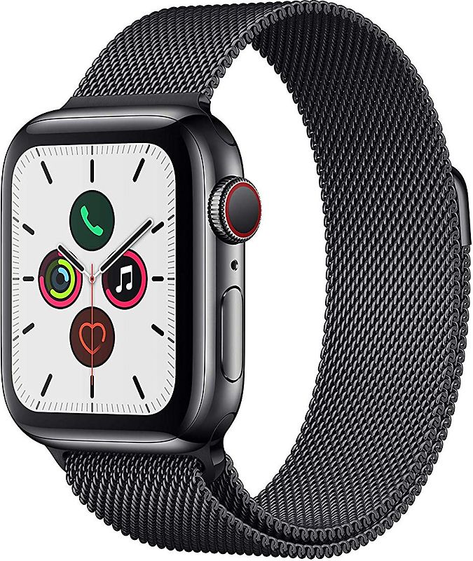 Apple Watch Series 5 40 mm Cassa in acciaio inossidabile nero siderale con Loop in maglia milanese nero siderale [Wi-Fi + Cellular]